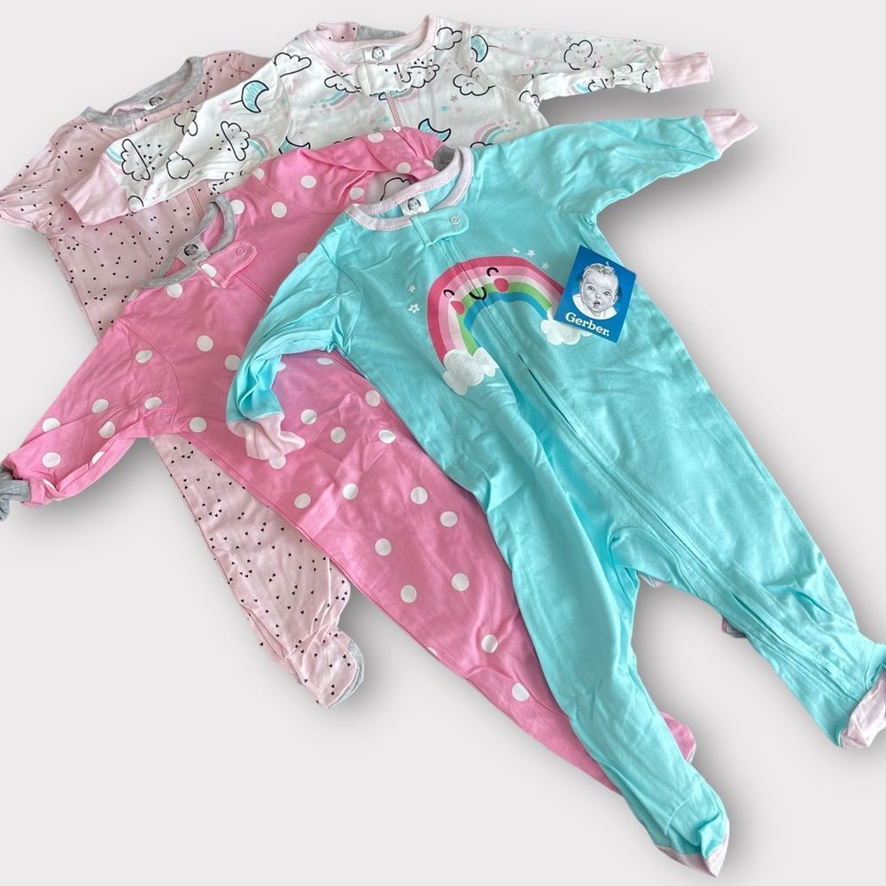 GERBER Bunny Sleep N’ Play 4 Pack Size 3-6M NWT - Picture 4 of 7